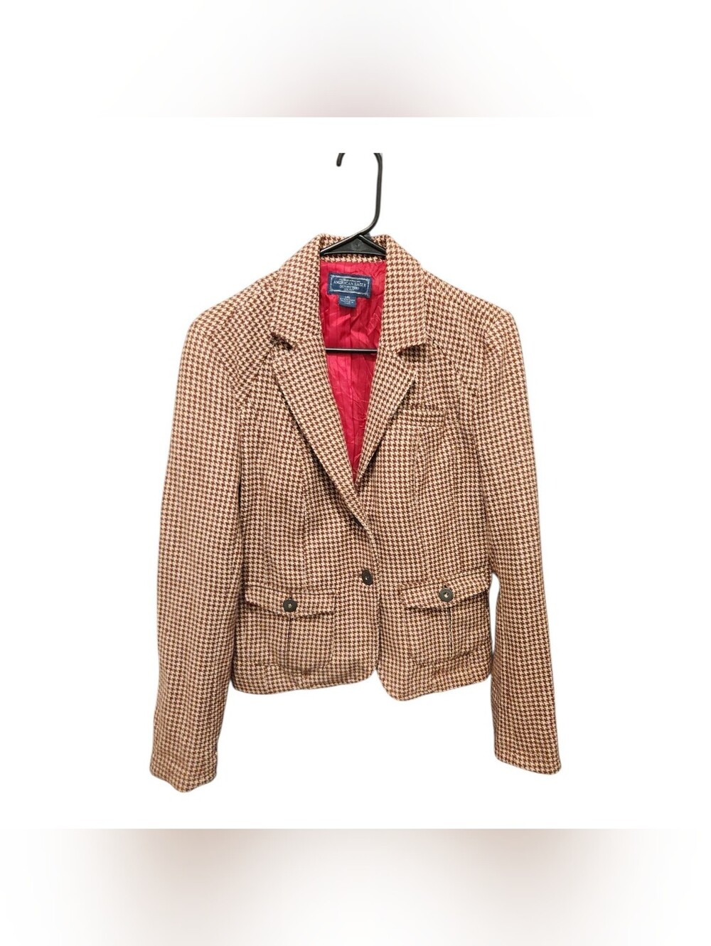 American Eagle‎ Y2K Houndstooth Wool Blend Button Front Blazer Large Academia